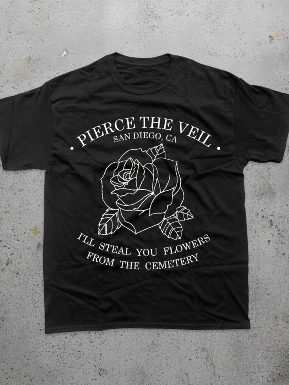 Pierce the Veil Rose Graphic Tee Black Unisex Band Shirt Emo Punk Rock Vintage